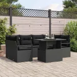Set de canapele pentru grădină cu pernă 7 pcs Negru poliratan GartenMobel Dekor