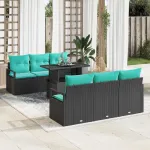 Set de canapele pentru grădină cu pernă 7 pcs Negru și Albastru GartenMobel Dekor