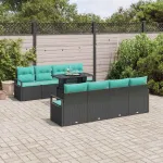 Set de canapele pentru grădină cu pernă 7 pcs Negru și albastru GartenMobel Dekor