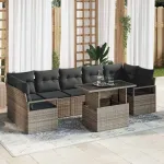 Set de canapele pentru grădină cu pernă 8 pcs Gri poliratan GartenMobel Dekor