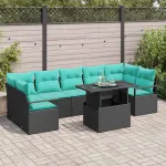 Set de canapele pentru grădină cu pernă 8 pcs Negru și Albastru GartenMobel Dekor