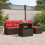 Set de canapele pentru grădină 6 pcs Maro și roșu poliratan GartenMobel Dekor