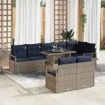 Set de canapele pentru grădină 9 pcs Gri și albastru marin GartenMobel Dekor
