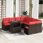 Set de canapele pentru grădină 9 pcs Maro și roșu poliratan GartenMobel Dekor