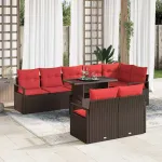 Set de canapele pentru grădină 9 pcs Maro și roșu poliratan GartenMobel Dekor