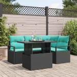 Set de canapele pentru grădină cu pernă 5 pcs Negru și albastru GartenMobel Dekor