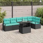 Set de canapele pentru grădină cu pernă 7 pcs Negru și Albastru GartenMobel Dekor