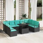 Set de canapele pentru grădină 10 pcs Negru și Albastru GartenMobel Dekor