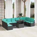 Set de canapele pentru grădină 11 pcs Negru și albastru GartenMobel Dekor