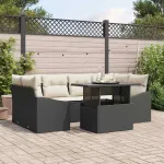 Set de canapele pentru grădină 7 pcs negru și crem poliratan GartenMobel Dekor