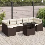 Set de canapele pentru grădină 8 pcs maro și crem poliratan GartenMobel Dekor