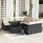 Set de canapele pentru grădină 9 pcs Negru și Crem poliratan GartenMobel Dekor