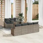 Set de canapele pentru grădină cu pernă 8 pcs Gri poliratan GartenMobel Dekor