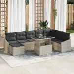 Set de canapea cu pernă 9 pcs Gri deschis poliratan GartenMobel Dekor