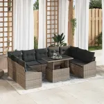 Set de canapea cu pernă Manual 10 pcs Gri poliratan GartenMobel Dekor