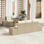 Set de canapea cu pernă Manual 6 pcs Bej și crem poliratan GartenMobel Dekor