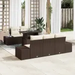 Set de canapea cu pernă Manual 6 pcs Maro și Crem poliratan GartenMobel Dekor