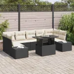 Set de canapea cu pernă Manual 8 pcs Negru și Crem poliratan GartenMobel Dekor
