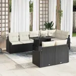 Set de canapele pentru grădină 9 pcs Negru și Crem poliratan GartenMobel Dekor