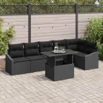 Set de canapele pentru grădină cu pernă 7 pcs Negru poliratan GartenMobel Dekor