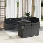 Set de canapele pentru grădină cu pernă 9 pcs Negru poliratan GartenMobel Dekor
