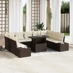 Set de canapele pentru grădină 10 pcs Maro și Crem poliratan GartenMobel Dekor