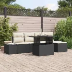 Set de canapele pentru grădină 6 pcs Negru și Crem poliratan GartenMobel Dekor