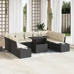 Set de canapele pentru grădină cu pernă 10 pcs negru și crem GartenMobel Dekor