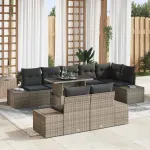 Set de canapele pentru grădină cu pernă 9 pcs Gri poliratan GartenMobel Dekor