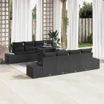 Set de canapele pentru grădină cu pernă 9 pcs Negru poliratan GartenMobel Dekor