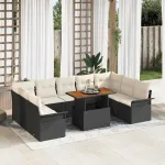 Set de canapele pentru grădină cu pernă 10 pcs negru și crem GartenMobel Dekor