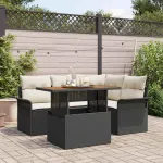 Set de canapele pentru grădină cu pernă 5 pcs negru și crem GartenMobel Dekor