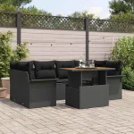 Set de canapele pentru grădină cu pernă 7 pcs Negru GartenMobel Dekor
