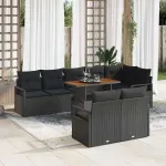 Set de canapele pentru grădină cu pernă 9 pcs Negru și Maro GartenMobel Dekor