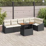 Set de masă pentru grădină cu pernă 7 pcs Negru și Crem GartenMobel Dekor