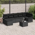 Set de canapele pentru grădină cu pernă 8 pcs Negru poliratan GartenMobel Dekor