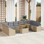 Set de masă pentru grădină cu pernă 11 pcs Bej și gri GartenMobel Dekor