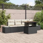 Set de masă pentru grădină cu pernă 5 pcs Negru și Crem GartenMobel Dekor