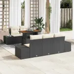 Set de masă pentru grădină cu pernă 6 pcs Negru și Crem GartenMobel Dekor