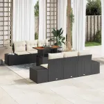 Set de masă pentru grădină cu pernă 7 pcs Negru și Crem GartenMobel Dekor