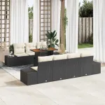 Set de masă pentru grădină cu pernă 8 pcs Negru și Crem GartenMobel Dekor