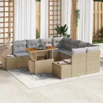Set de masă pentru grădină cu pernă 9 pcs Bej și gri GartenMobel Dekor