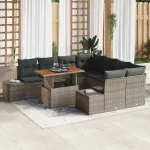 Set de masă pentru grădină cu pernă 9 pcs Gri și Brown GartenMobel Dekor