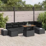 Set de canapele pentru grădină cu pernă 8 pcs Negru și Maro GartenMobel Dekor