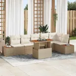Set de masă pentru grădină cu pernă 7 pcs Bej și crem GartenMobel Dekor