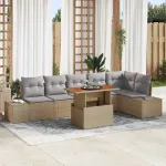 Set de masă pentru grădină cu pernă 7 pcs Bej și gri GartenMobel Dekor