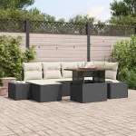 Set de masă pentru grădină cu pernă 7 pcs Negru și Crem GartenMobel Dekor