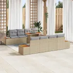 Set de masă pentru grădină cu pernă 9 pcs Bej și gri GartenMobel Dekor