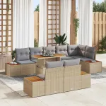 Set de masă pentru grădină cu pernă 9 pcs Bej și gri GartenMobel Dekor