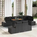 Set de masă pentru grădină cu pernă 9 pcs Negru și Maro GartenMobel Dekor